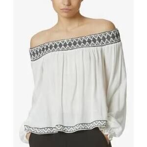 Anthropologie Avec Les Filles Embroidered Smocked Off The Shoulder Top Blouse XS